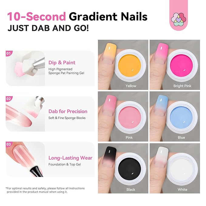 SAVILAND Ombre Gel Nail Polish Kit: 6 Colors Painting Gel with Nail Sponges Gradient Blush Effect Solid Gels Polish French Tip Tools Nail Art Design Cream Gels Nail Polish for Salon & Home DIY