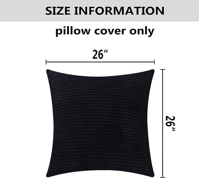 Home Brilliant Super Soft Stripe Corduroy Pillow Covers Decorative Euro Throw Pillow Sham Pillow Cases for Sofa Floor, 26 inches, Black