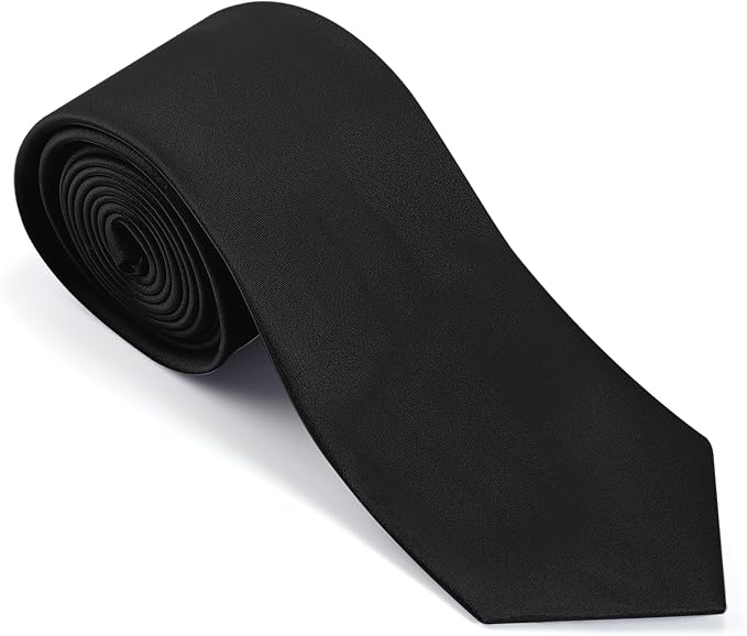 Black Tie Set in Gift Box Mens Solid Color 3.15" (8CM) Black Necktie and Pocket Square Set