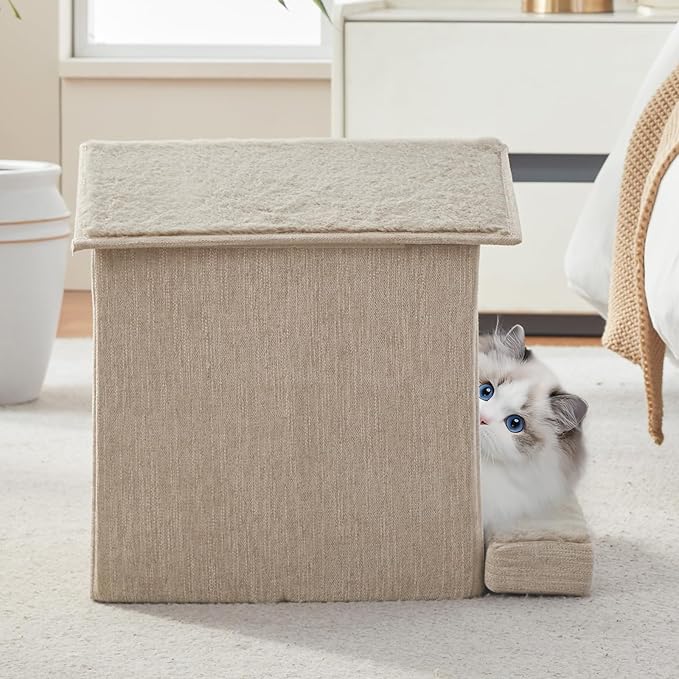 Cat Beds for Indoor Cats,Cat Houses,Cat Cave with Orthopedic Cushion,Foldable Cat Condos,Hideaway,Shelter,Beige Cat Tent for Small Dogs and Rabbit,Squirrel