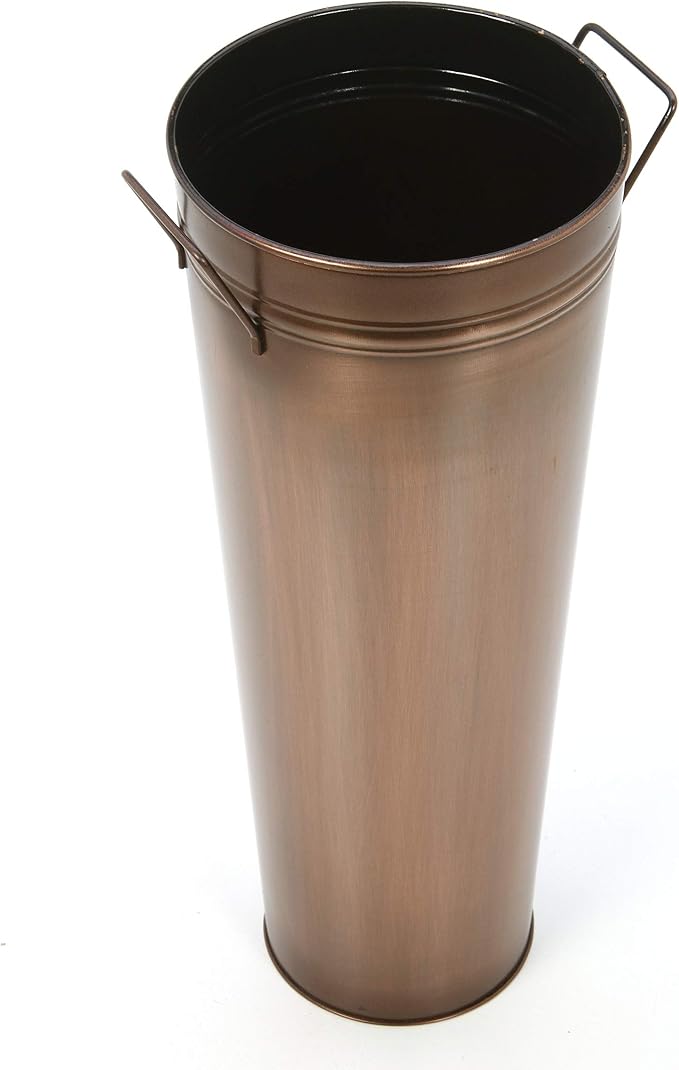 Hosley Antique Bronze French Bucket Vase with Handles 6" Dia x 15" H, Perfect for Weddings, Parties, Country Picnics, Floral Arrangements, Tableware Storage, or Candle Gardens - Rustic Farmhouse Décor