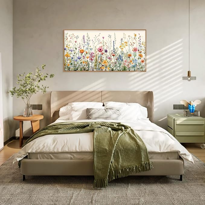 FWIEXA Floral Canvas Wall Art, Framed Wildflower Pictures Wall Decor, Large Flower Prints, Colorful Botanical Artwork, Watercolor Painting 20x40 Inches for Living Room, Bedroom, Office, Home