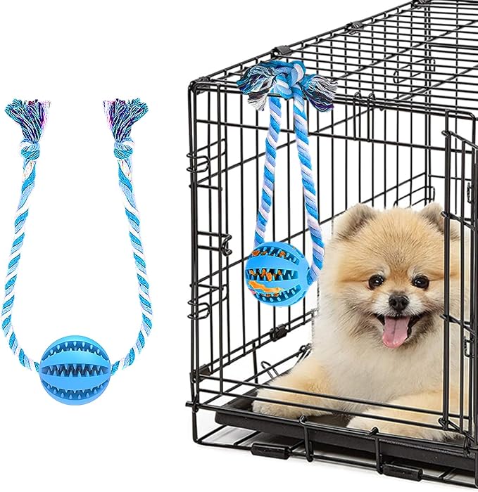 Engorgio Interactive Dog Chew Toys Crate Training Aids for Puppies, Puzzle Treat Dispenser with Rope Dogs Toy Ball Reduce Stress Anxiety Peanut Butter Dog Food Treat Dispenser Toys (Blue)