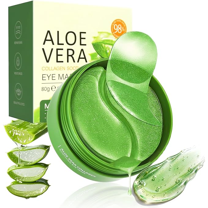 60 PCS Under Eye Patches with Aloe Vera - Natural Eye Mask for Dark Circles, Puffiness & Wrinkles, Anti-Aging Eye Gels to Firm & Smooth Fine Lines, Bags & Under Eye Skin