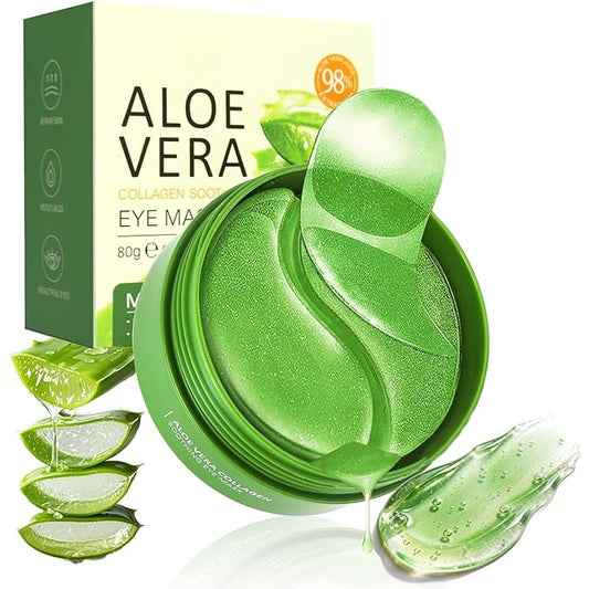 60 PCS Under Eye Patches with Aloe Vera - Natural Eye Mask for Dark Circles, Puffiness & Wrinkles, Anti-Aging Eye Gels to Firm & Smooth Fine Lines, Bags & Under Eye Skin