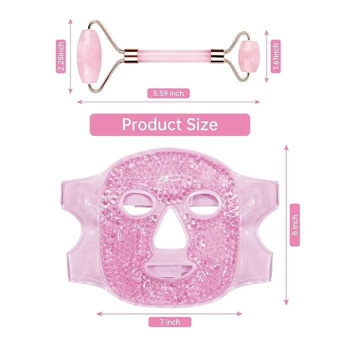 ZNÖCUETÖD Ice Face Facial Jade Roller and Ice Face Mask Cold Cooling Gel Mask Gift Set for Women Aging Wrinkles Lifting Firming Puffy Eyes, Eye Face Neck Roller Massager SPA Tools