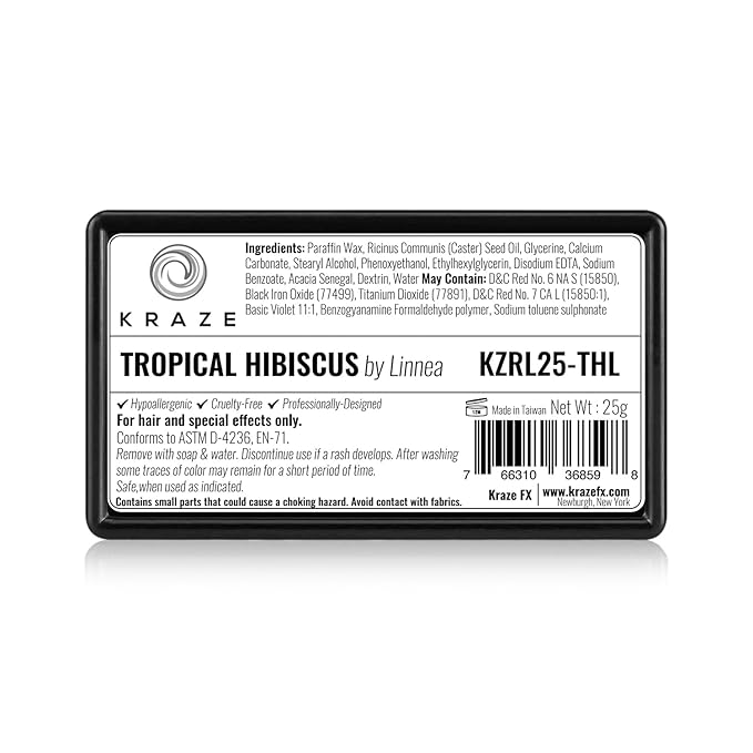 Kraze FX Dome Stroke - Tropical Hibiscus by Linnea (25 gm), Professional 1-Stroke Split Cake, Hypoallergenic, Non-Toxic, Water Activated Face & Body Painting Makeup Supplies for Kids Safe Adults