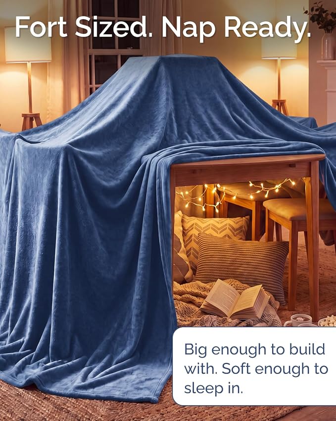 Ultra Soft Fleece Blanket Oversized King Size - Flannel Fleece Luxury Blanket - Lightweight for Couch Bed Chair - Thick, Warm and Breathable - All Season Cozy, Washed Blue