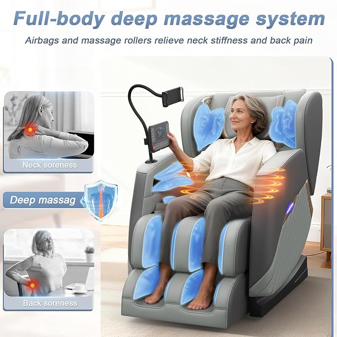 Massage Chair Full Body, Zero Gravity Massage Chair with 16 Fix Rollers, Auto Massage Program, Foot and Calf Massage, Recliner Chair with Heating, Touch Screen Controller, Bluetooth Speaker