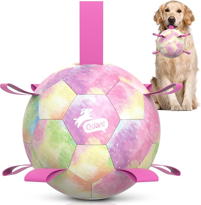 QDAN Dog Balls, Dog Herding Ball, 8 Inch Large Dog Soccer Ball with Strap