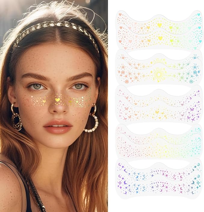 Holographic Glitter Freckles, Glitter Freckles Face Tattoo,Sparkle Makeup Patches,Face Glitter for Hallowmas Christmas,10pcs