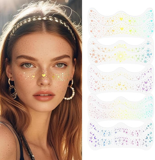 Holographic Glitter Freckles, Glitter Freckles Face Tattoo,Sparkle Makeup Patches,Face Glitter for Hallowmas Christmas,10pcs