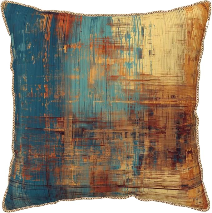 Vintage Abstract Teal Orange Velvet Pillow Covers 20x20 InchMessy Blue Rust Throw Pillows for Couch Cushion Covers Pillowcase Retro Colorful Art Pillow Cases for Sofa Bed Living Room