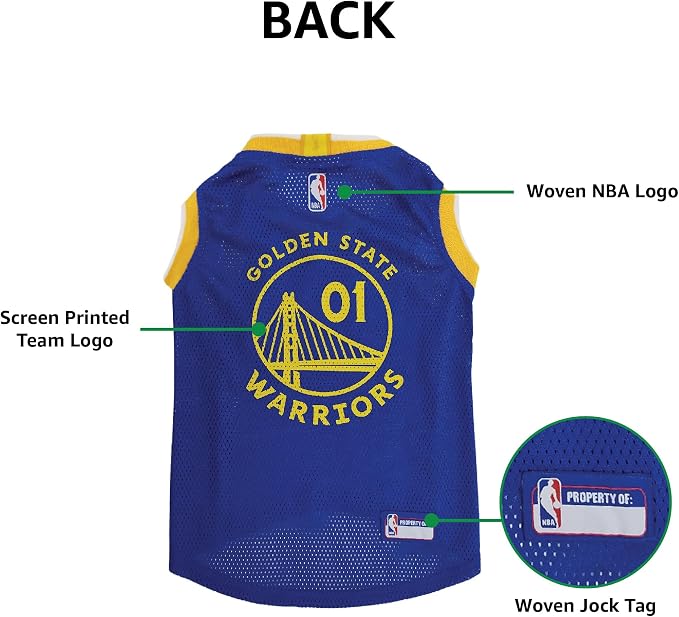 Pets First NBA GOLDEN STATE WARRIORS DOG Jersey, X-Small - Tank Top Basketball Pet Jersey