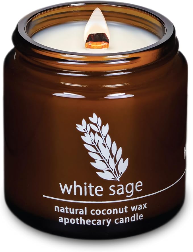 Hemlock Park White Sage Apothecary Scented Candle | Crackling Wood Wick, Botanical Fragrance & Coconut Apricot Wax | Up to 40 Hour Burn Time | 4 oz | Made in USA