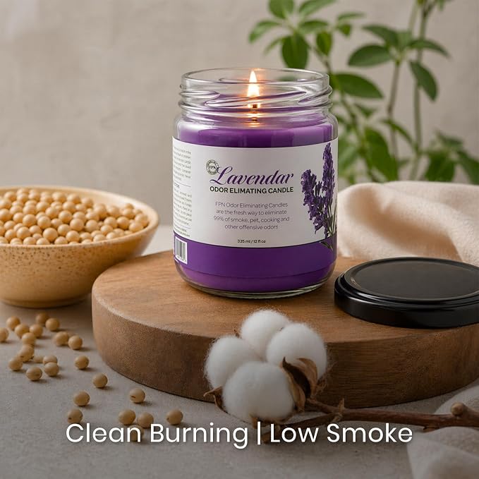 Candle Set Odor Eliminating – 2 Pack - 12oz – Long-Lasting Soy Wax Candles – Neutralizes Pet, Kitchen & Smoke Odors – Clean Burn, Eco-Friendly, Aromatherapy Candle (Lavender)
