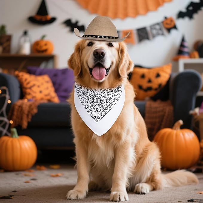 choyaxo Halloween Costumes for Dogs Cat Pet Cowboy Costume Cowboy Hat with Bandana Set for Halloween, Christmas, Holiday, Party, Cosplay (Khaki, Medium)