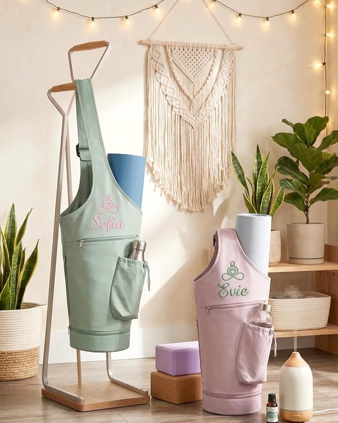 Personalized Yoga Mat Bag for Women Men Embroidery FREE NAME, Waterproof Nylon Yoga Mat Gym Bag Carrier Custom Compartment Fitness Travel Bags Adjustable Strap