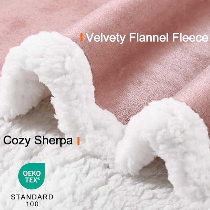 Smiry Waterproof Blanket Throw, Reversible Dog Blanket for Sofa Couch Bed | Soft Leakproof Sherpa Fleece, Washable Furniture Couch Protector for Large Dogs Cats, 60"x80", Pink/White