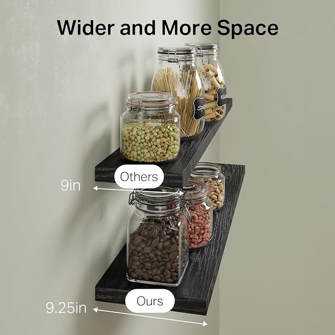 BAYKA Black Floating Shelves 47.2in, Set of 2, Wall Mount Rustic Wood Shelf | Easy Install, 30lbs Max Load, Hidden Bracket, for Bathroom Bedroom Coffee Bar Book Storage Decor, Multi-Wall Compatible