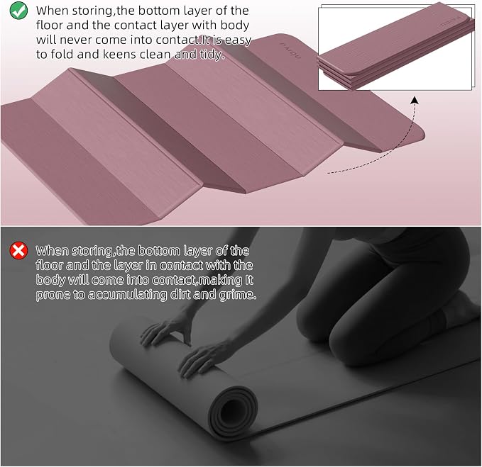 PAIDU Foldable Yoga Mat thick- 2/5" (10MM) TPE Non-Slip Design, Quick Fold，Easy Storage, 75x40 Extra Long/Wide for Indoor Yoga, Pilates and Outdoor Travel Workouts