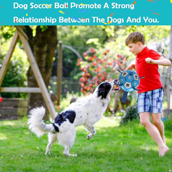 Dog Soccer Ball, Interactive Toys for Tug of War, Puppy Birthday Gifts, Tug Toy, Water Toy, Durable Balls for Small & Medium Size(6 inch-Blue)