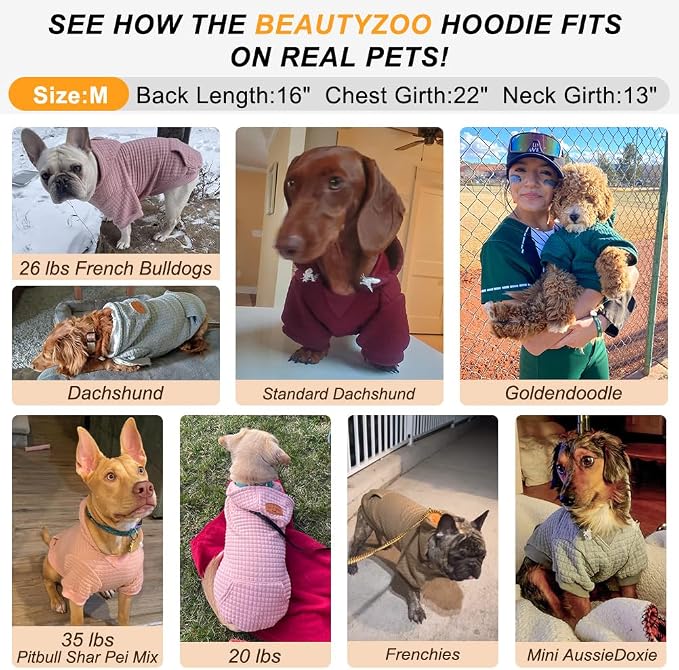 BEAUTYZOO Dog Hoodies Sweater for Medium Dogs, Waffle‑Like Laminated Coat | Warm Dog Sweatshirt with Pocket & Leash Hole, Pullover Clothes for Girl Boy Dogs, Stretchy & Easy‑On‑Off, Bulldogs Pitbulls