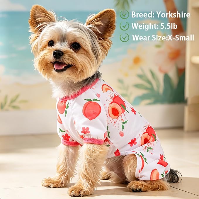 Dog Pajamas Soft Strechy Summer Dog Pjs Puppy Clothes for Chihuahua Yorkie Boy Girl Cat Pet Outfits Cute Pattern XXS~L (Peach, Large)