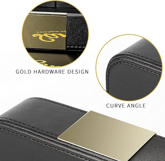 Leather Tray Organizer, Valet Tray Key Bowl (Metal Gilded, Black) | Leather Catchall Tray for Entryway Table Desktop Storage, Decorative Tray for Jewelry Keys Wallet Phone Watch