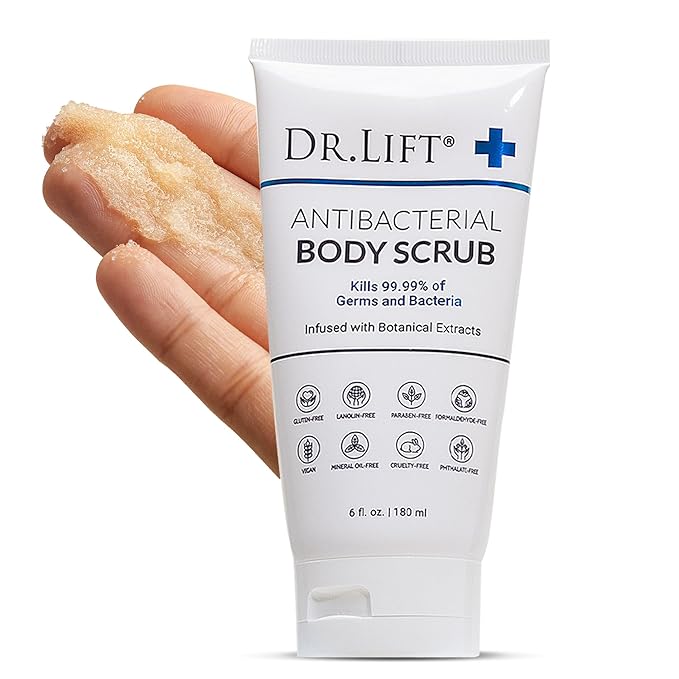 Dr. Lift Antibacterial Body Scrub, Botanical Exfoliating Formula With Vitamin E, Vitamin A, Lavender, and Salt Granules to Exfoliate and Nourish Skin, Body Care for Oily and Combination Skin, 6 Fl Oz