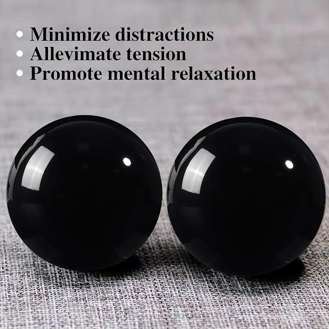 Obsidian Baoding Balls for Hand Therapy, Traditional Massage Chinese Ball for Adults Health Exercise Stress Relief Balls with Carry Pouch, Black Obsidian, Medium-1.57"