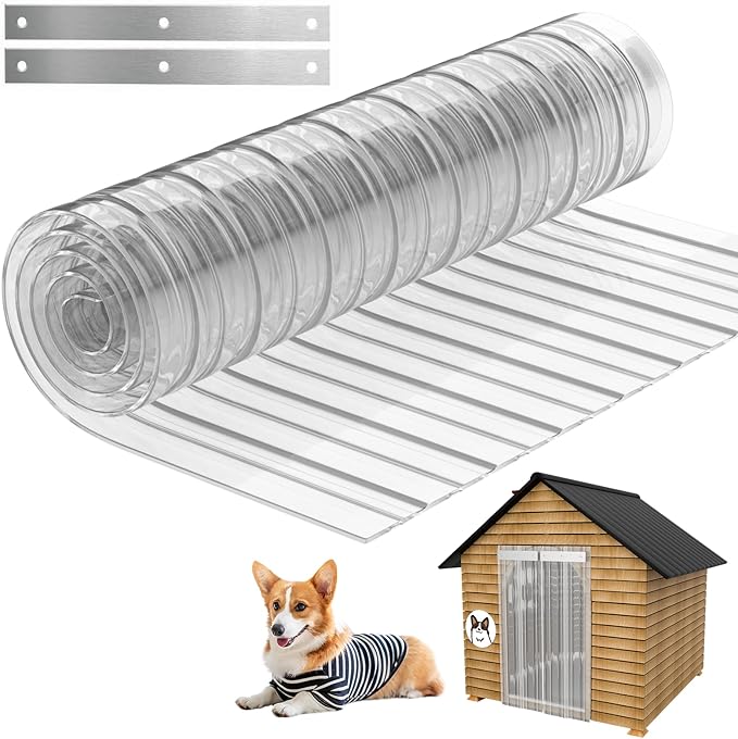Dog Door Replacement Flaps 15.7 in x 4.9 FT with Metal Strips | Dog House Flap - Weather Resistant Plastic Vinyl Strip for Igloo or Kennel, Easy to Cut