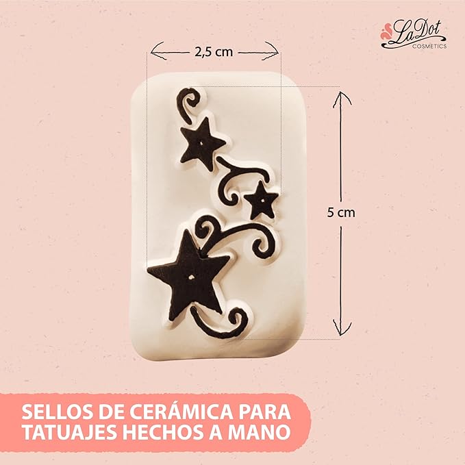 LaDot Temporary Tattoo Stamp– Easy-to-Use Reusable Ceramic Skin Stamp for Creating Custom Temporary Tattoos – Fun Body Art Tool for Parties, Events, and Festivals (Tribal Stars, Medium)