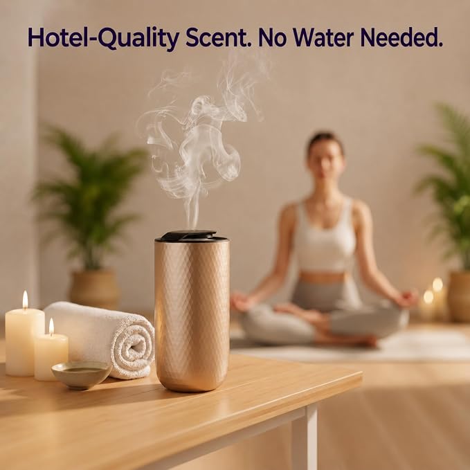Waterless Essential Oil Diffuser Starter Kit with 15ml French Lavender Oil - Rechargeable Cordless Aromatherapy Machine for Home Bedroom Car Office Travel - 3 Mist Levels - 4 Timer - 24-Hour Battery
