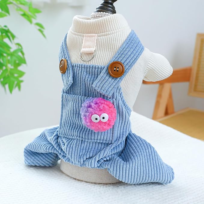 Dog Comfortable Soft Overalls Dog One-Piece Bear Outfit Puppy Cute Sweater Shirt Corduroy Pants Pet Stylish Summer Spring Clothes for Small Dogs Chihuahua Dachshund Daily Holiday Jumpsuit Costume