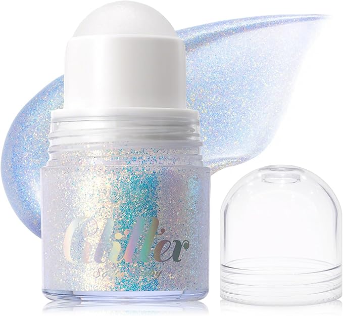 Erinde Holographic Body Glitter Gel, Roll-On Face Hair Glitter for Mermaid Makeup Festival Party Rave Accessories, Chunky Sequins Chameleon Shimmer Christmas Makeup for Women Girls, 01 Sparkling Blue