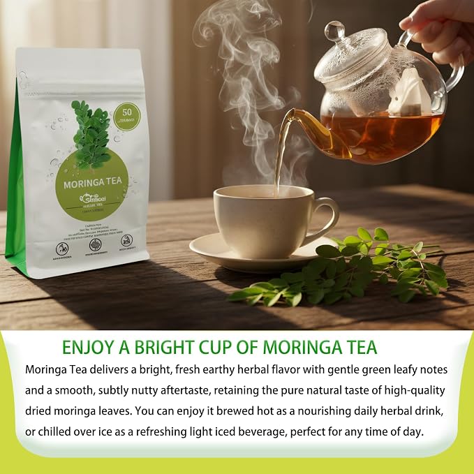 Samcci - Moringa Tea - 50 Tea Bags - Pure Moringa Leaves, Herbal Tea for Supporting Digestion & Immune System - Non-GMO - Vegan - Caffeine-Free - Natural Herbal