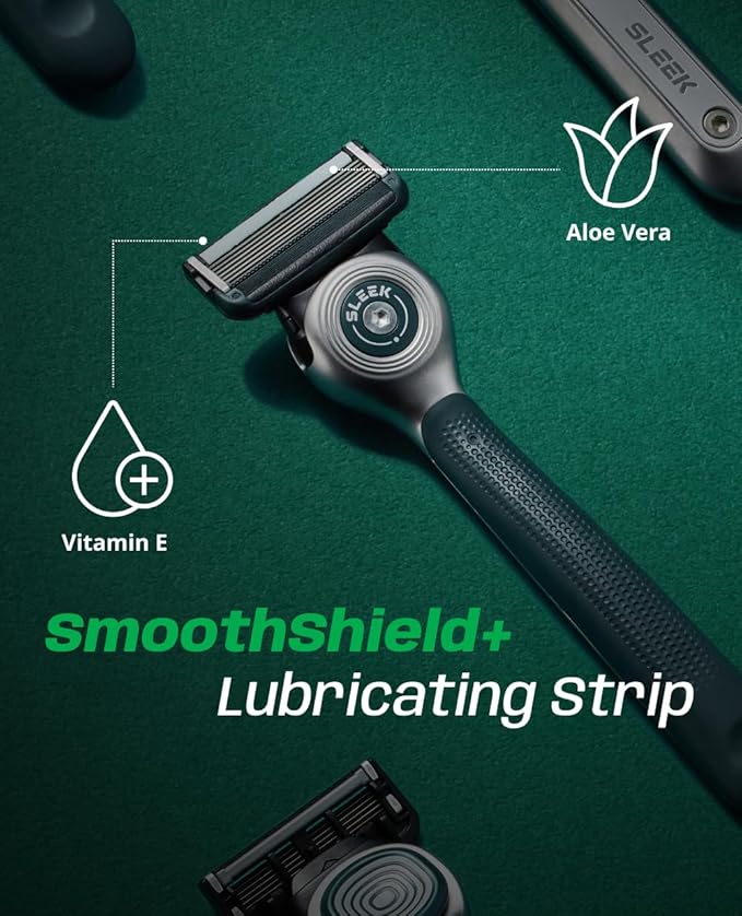 DORCO SLEEK 6 Blade Razor for Men with 2 Cartridges | Men's Cartridge Razors with Razor Handle and Smooth Shaving Blades | Men’s Razors with Multi-Flex Technology