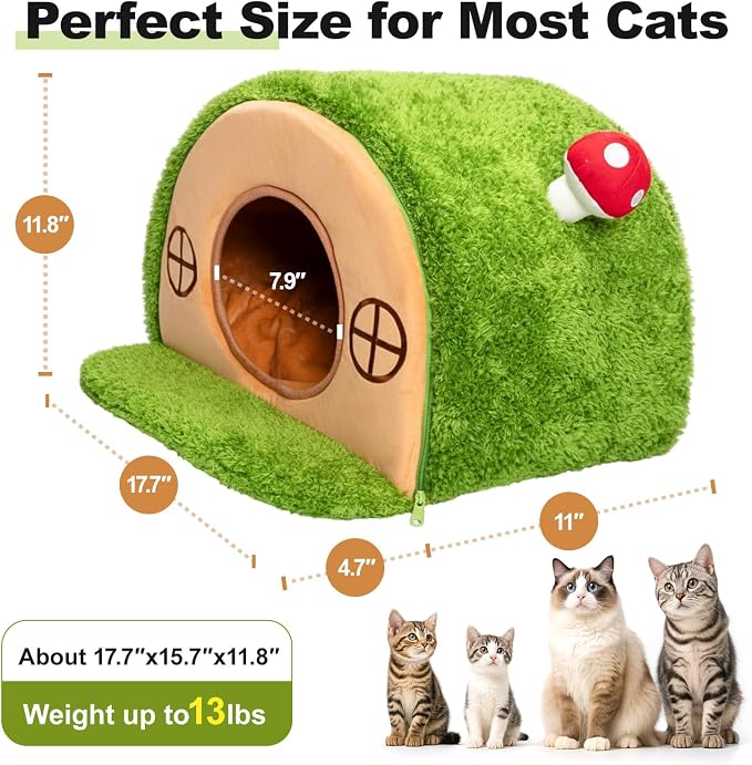 Cat House for Indoor Cats - Tree Hole Cat Bed Cave Hideaway | Enclosed Calming Shelter for Small Medium Pets, Removable & Washable Cushioned Pillow, Cute Kitten Bed with Anti-Slip Base