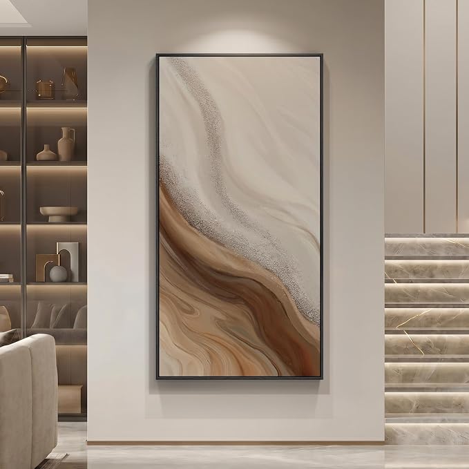 Large Framed Neutral Abstract Wall Art, Vertical Modern Canvas Prints Paintings Artwork for Walls, Beige and Earth Tone Minimalist Pictures Wall Decor for Hallway Bedroom Living Room Dining, 30x60 In