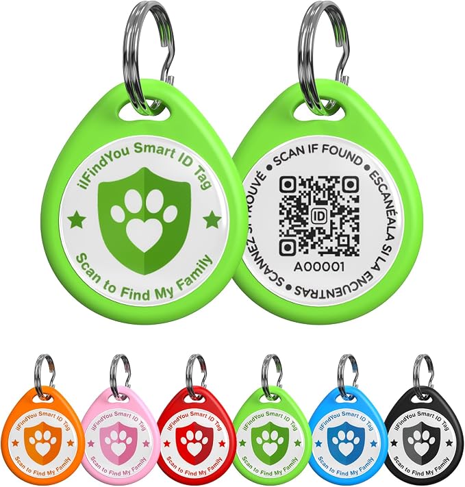 QR Code Dog Tags Personalized for Pets, Real-time Alerts, Green