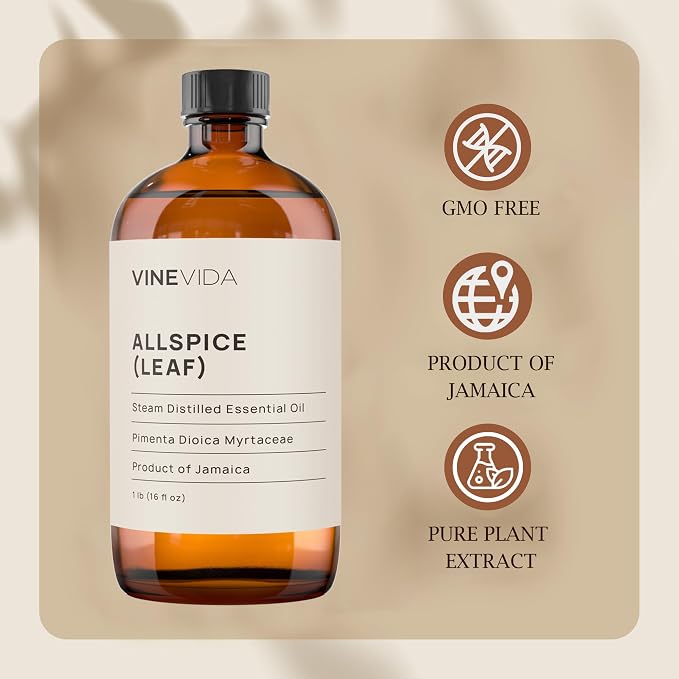 VINEVIDA Allspice (Leaf) Essential Oil 16 oz - Undiluted Allspice (Leaf) Oil 16 oz - Allspice (Leaf) Candle Oil Scent - DIY Candle Scents for Candlemaking - Bulk Essential Oil for Soap Making