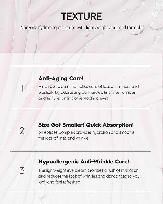 Snp 6 Peptides + 5 Hyaluronic Acid Eye Cream | Moisturizing & Soothing Under Eye Cream for Dark Circles and Puffiness | Korean Skincare Eye Repair Lotion | Peptaronic | 1.69 Fl Oz