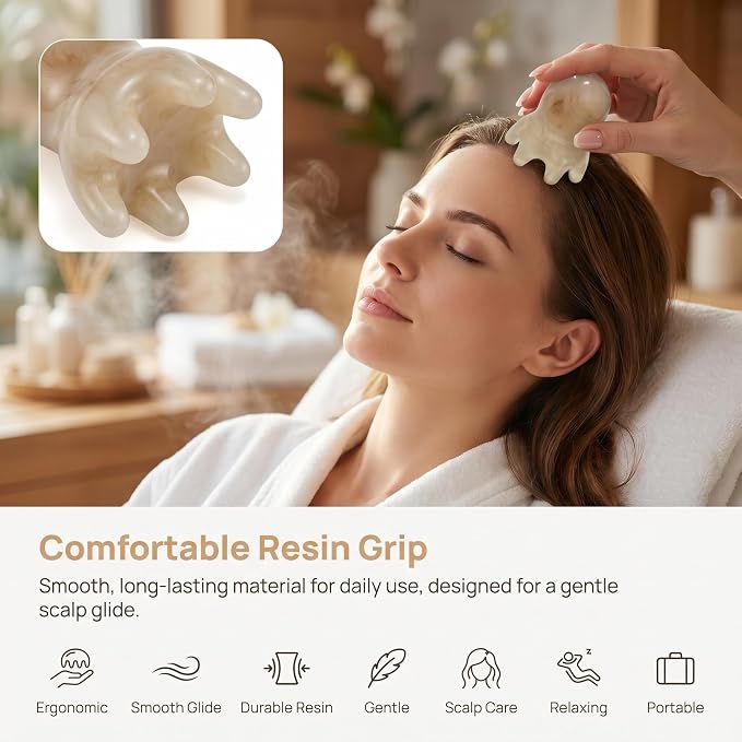 2Pcs Head Massage Tool Scalp Massager Resin Acupressure Tool for Deep Relaxation Hair Care Spa Massage Tool (Brown)