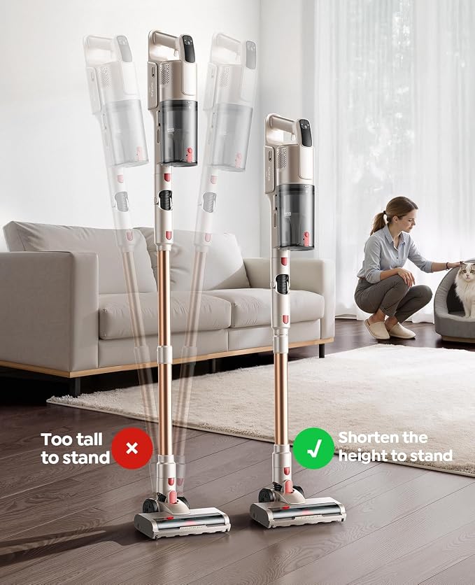 Cordless Vacuum Cleaner 650W 55KPA, 60Mins Stick Vacuum Cordless Rechargeable with 90° Folding Tube, Adjustable Height, Anti-tangle Brush, Wall-Mount, Handheld Vacuum Cleaner for Home/Pet Hair/Floors
