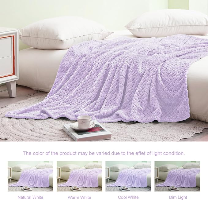 Exclusivo Mezcla Soft Fleece Bed Blanket Twin Size, 60”x80”, Lilac Purple | Cozy Fluffy Lightweight Blankets for Summer, Decorative Plush Flannel Throws for Living room, Bedroom with Leaves Pattern