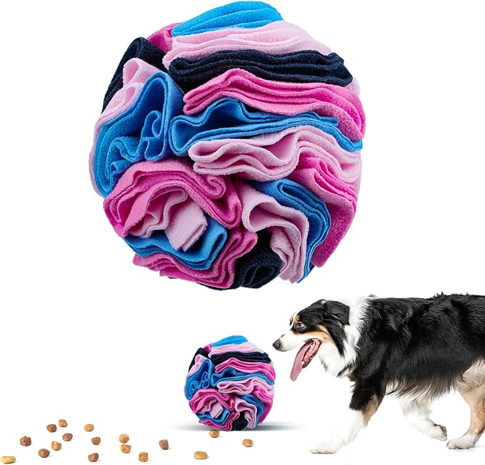Pet Snuffle Ball, Puzzle Sniffing Interactive Dog Ball for Blind Dogs Training Stress Relief Dog Enrichment Toys Treat Machine Washable (Royal Blue, 20cm)