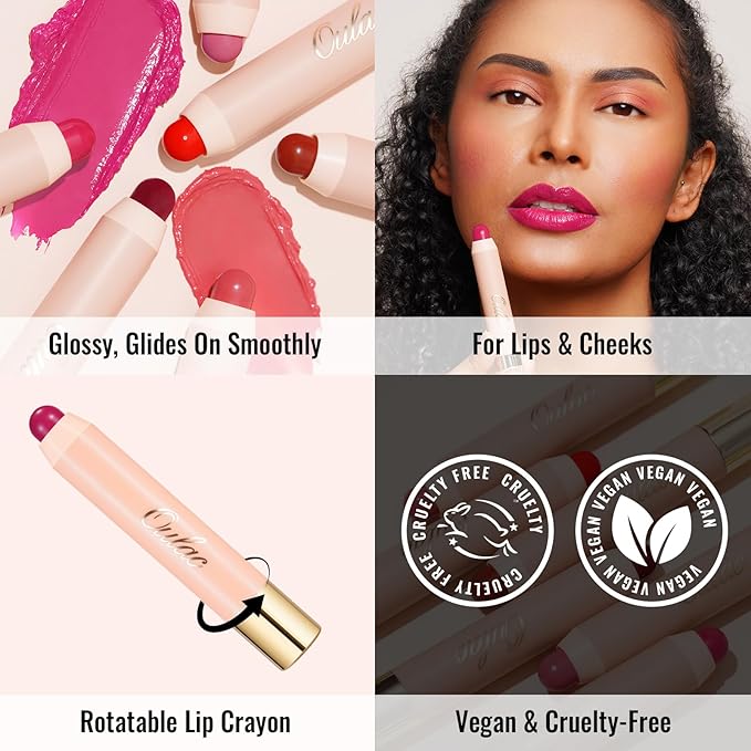 Oulac Magenta Lipstick - Lipstain and Blush Duo, Tinted Lip Balm, Moisturising and Nourishing, Glossy Finish, Vegan, Blackcurrant Jelly(05)