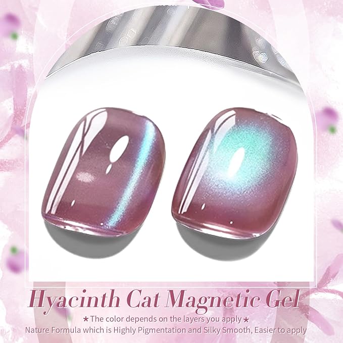 BORN PRETTY Cat Magnetic Eye Gel Nail Polish,Hyacinth Purple Jelly Glass Magnetic Gel Polish,Glitter Soak Off Nail Art Salon Manicure Home Gift 15ml