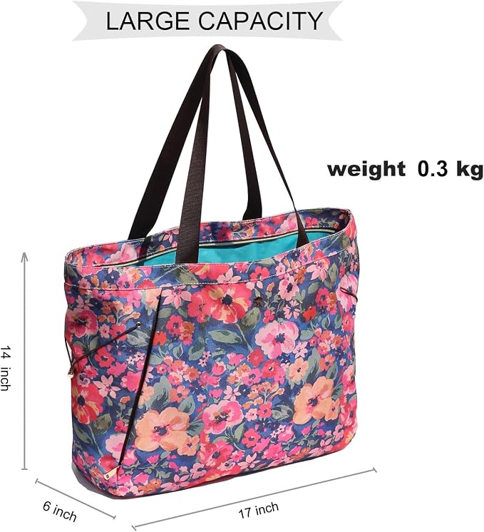 ESVAN Yoga Tote Bag for Women Drawstring Canvas Shoulder Bags for Workout Travel Carryall Pilates Gym and Beach